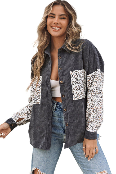 Patchwork Corduroy Buttoned Shirt Jacket